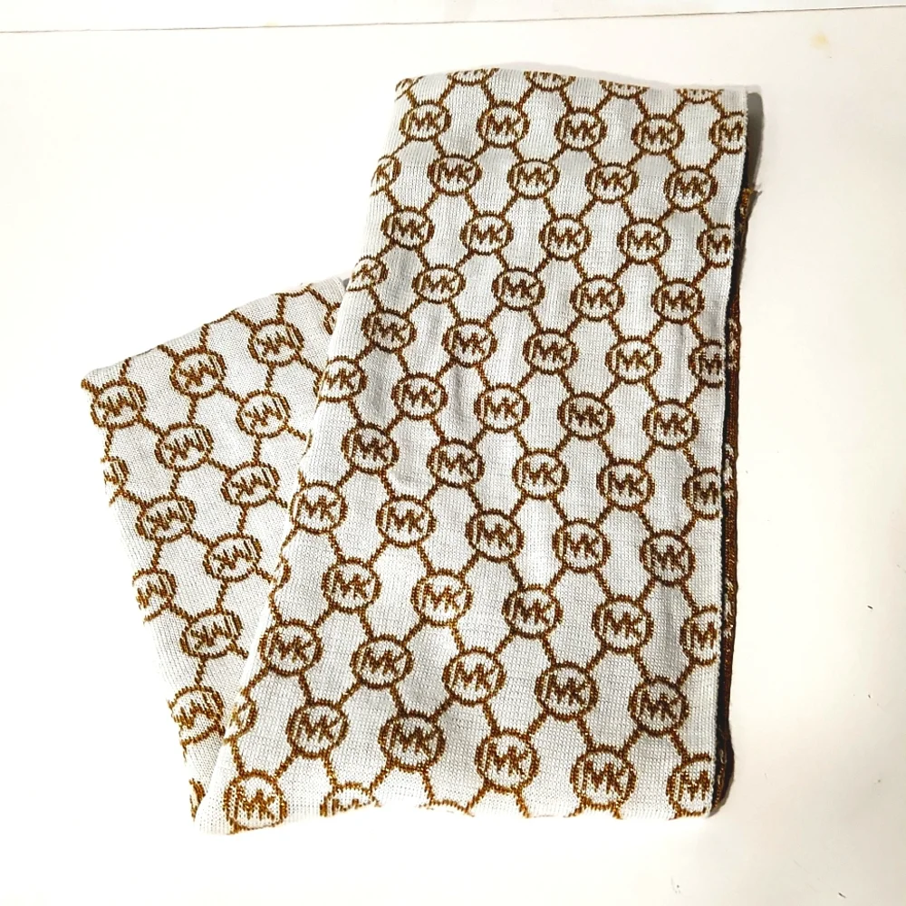NEW Michael Kors Gold Metallic Signature Logo Infinity Scarf Wrap